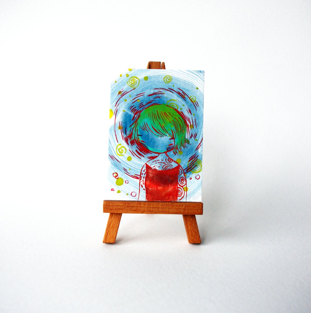 Small Portrait - Original watercolor painting of a little girl - ACEO number 2