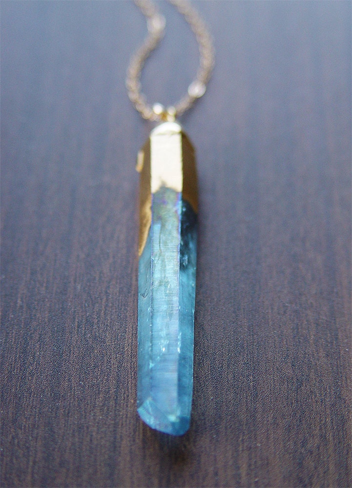 Teal Quartz Gold Dipped Necklace