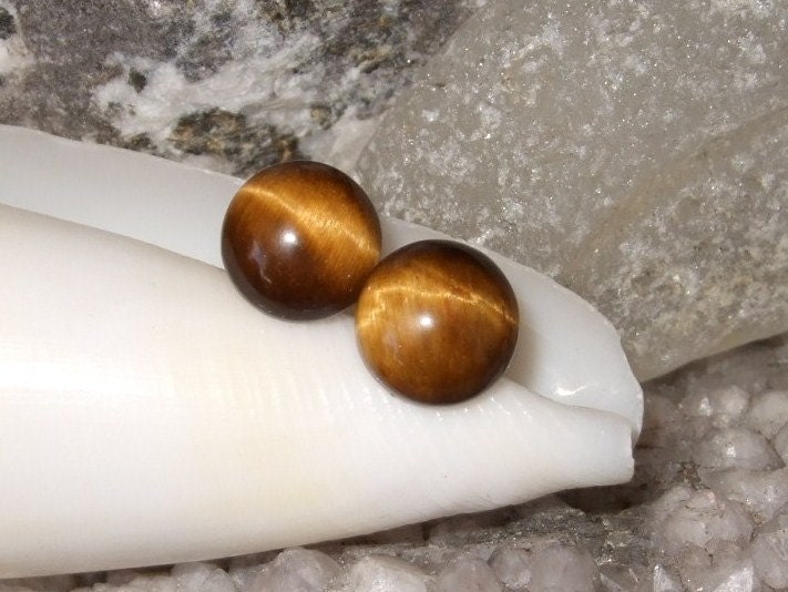8mm Golden Tiger Eye Stud Earrings Earings Titanium Posts and Clutches Hypo Allergenic Handmade in Newfoundland Grace