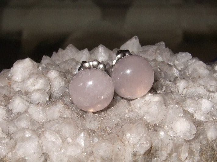 Rose Quartz 8mm Round Stud Earrings Earings Titanium Post and Clutch Hypo Allergenic Handmade in Newfoundland Pink