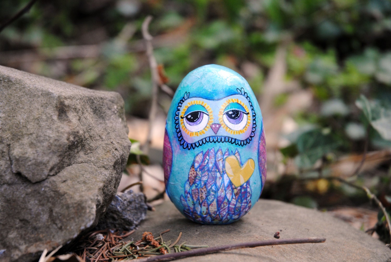 Mixed Media Owl Egg by artist A.Blake Paintingbliss