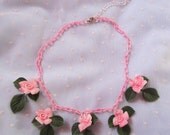 1940s Inspired Chain Necklace - Pink Roses