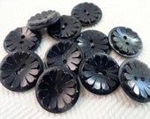 Black Daisies Vintage Buttons - 6 Plastic Flower Buttons