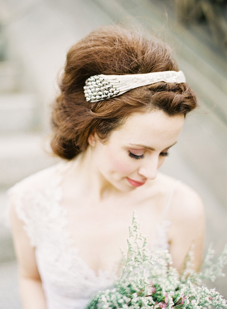Felicity: hand beaded vintage style headband/crown in gold or silver