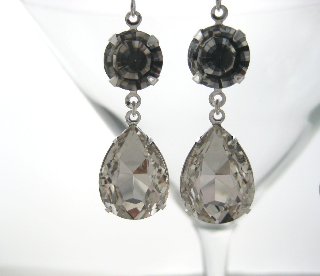 Romance En Gris Ice - Long Dangle Teardrop Earrings Sterling Silver