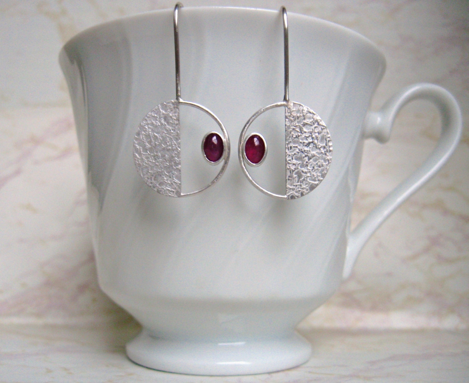 Red Ruby Earrings- Silver, Metal Work