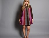 60s SUEDE COAT / Jewel Tone Stripe Babydoll Jacket, xs-s