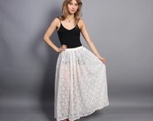 80s High Waist SKIRT / Sheer Off-White LACE MAXI, xs-s
