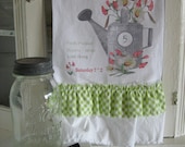 Flour Sack Kitchen Towel...  Farmhouse Garden Cottage Ruffle "Farmers Market" Watering Can - Spring Flowers - Sweet Magnolias Farm