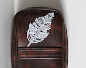 Tickle - VINTAGE brown toiletry travel bag with hand painted FEATHER
