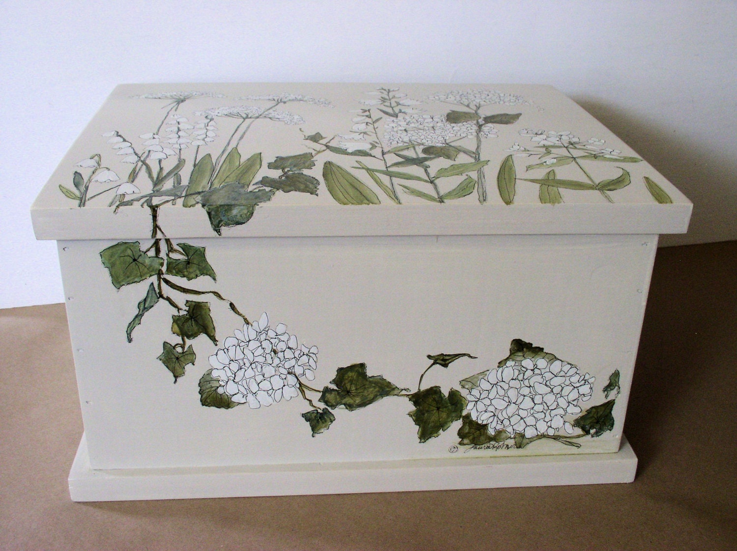Painted Furniture Nature Box Botanical Garden Flowers Woodland Herbs Custom Made Storage Laurie Rohner
