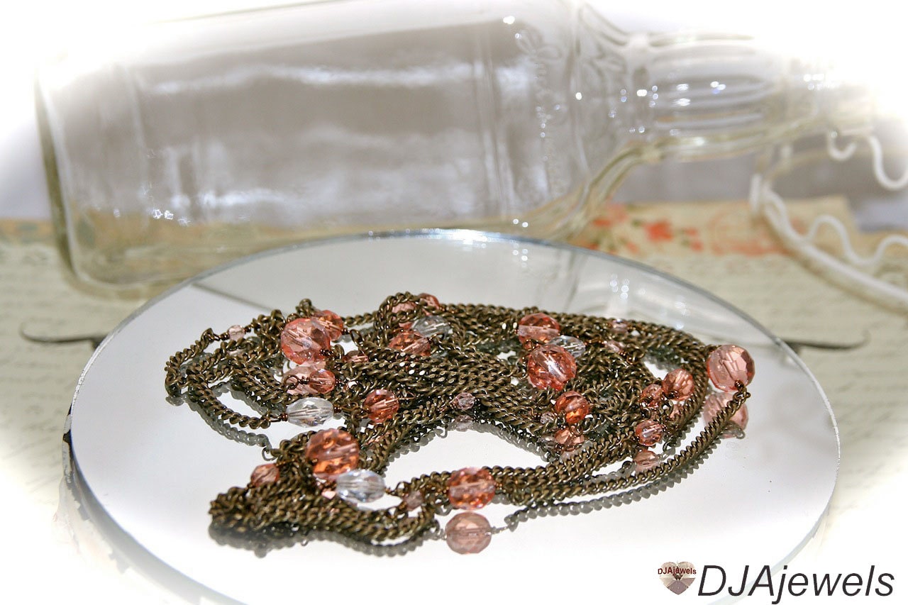 Pink 1920s Style Layered Necklace. Gatsby Inspired.