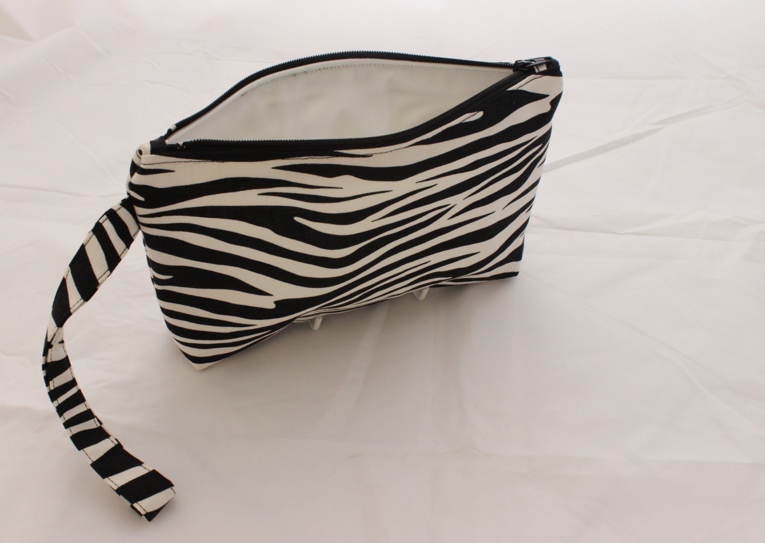 Zebra Animal Print Black and White fabric Cosmetic Travel Wash Bag