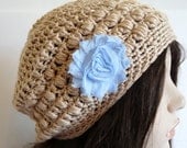 Crochet Slouchy Hat in Beige, Organic, Eco Friendly Beanie