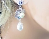 Pearl Bridal Earrings, White Pearl and Swarovski Crystal Vintage Inspired Bridal Earrings, Pearl Bridesmaid Earrings - Amanda (WE0146