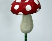 Red Polka Dot Mushroom in Vintage Spool Sculpted Paper Mache Decoration