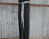 Daddy's Money and Mamma's Good Looks - Black and Silver Metallic Maxi Dress with Sexy Skirt Slits - 1970's Vintage Hostess Dress