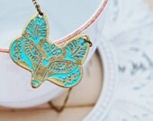 Verdigree Brass Wolf with Heart and Flower Design on Antiqued Brass Chain - Wolfy Necklace