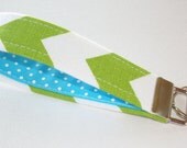 Key FOB / KeyChain / key chain / Wristlet  - Green lime Chevron with blue white polka dots