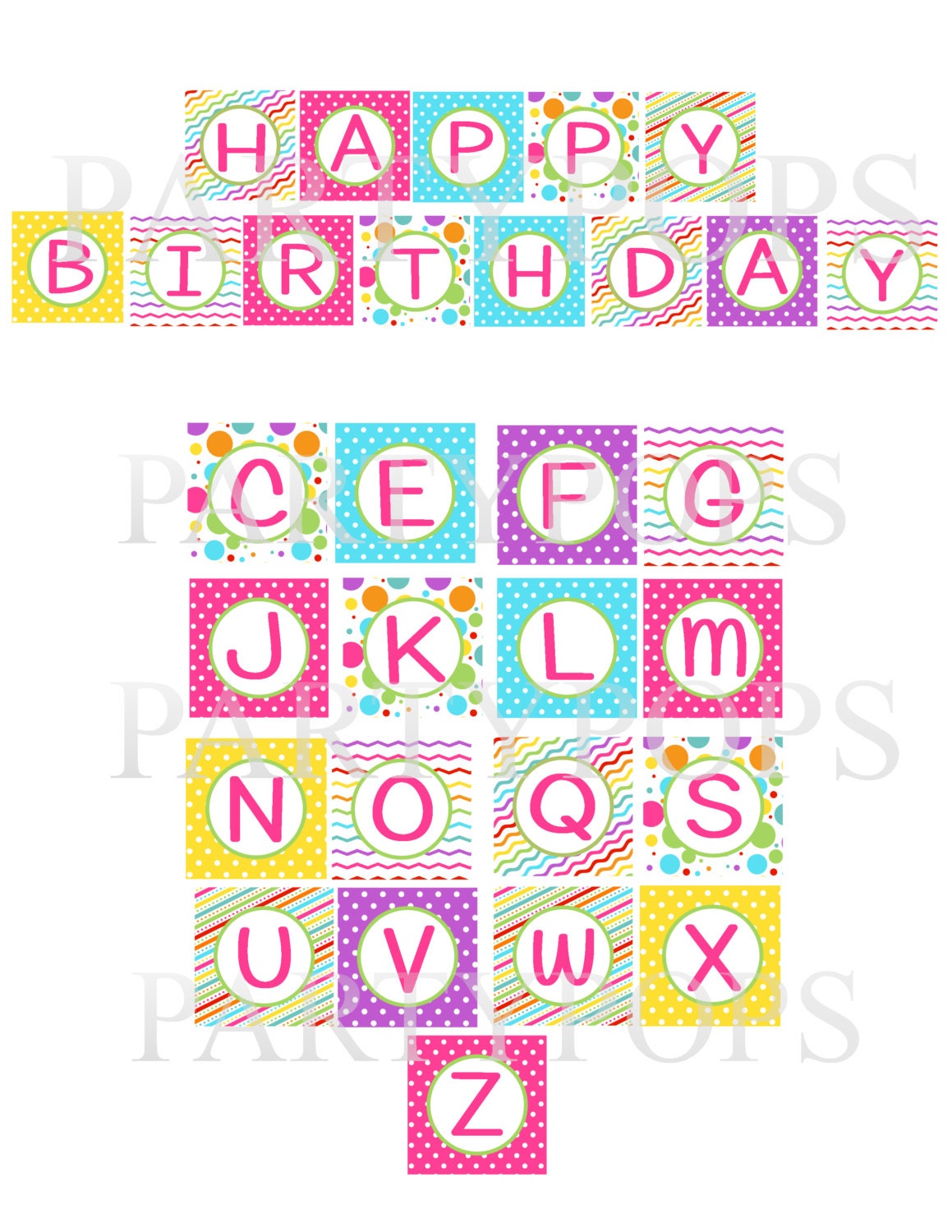 DIY  Digital Girl Bright  Happy Birthday Printable Party Banner, 26 Letters, Owl Party Banner,  Alphabet, Personalize,   INSTANT DOWNLOAD