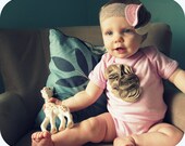 Stylish Baby Girl Bodysuit, Tan Flower Cluster On Light Pink Onesie, Photography Prop, Custom Size