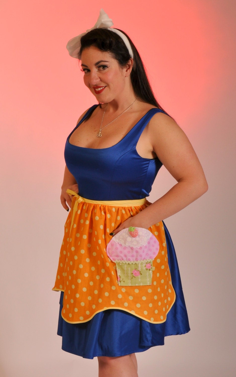 On Sale/Retro Polka dot cupcake handmade apron/fun and sassy apron/half apron/woman apron