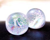 Stud Earrings, Small Translucent White Dichroic Opal Glass Earrings 9mm