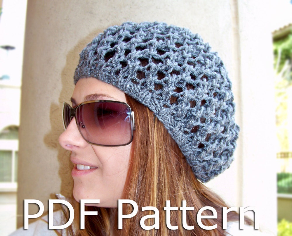 KNITTING PATTERN - Slouchy Beanie Pattern - Slouchy Hat Pattern - Slouchy Beret Pattern - Summer Hat Pattern - Mesh Fishnet Hat Pattern