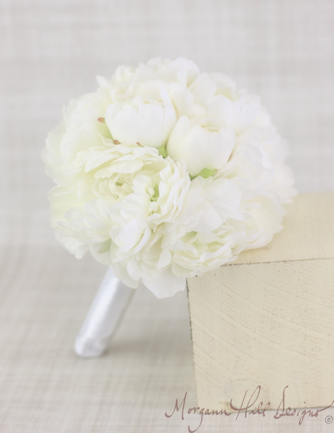 Silk Bridesmaid Bouquet Cream Peony Peonies Rustic Chic Garden Wedding (Item Number 130087)