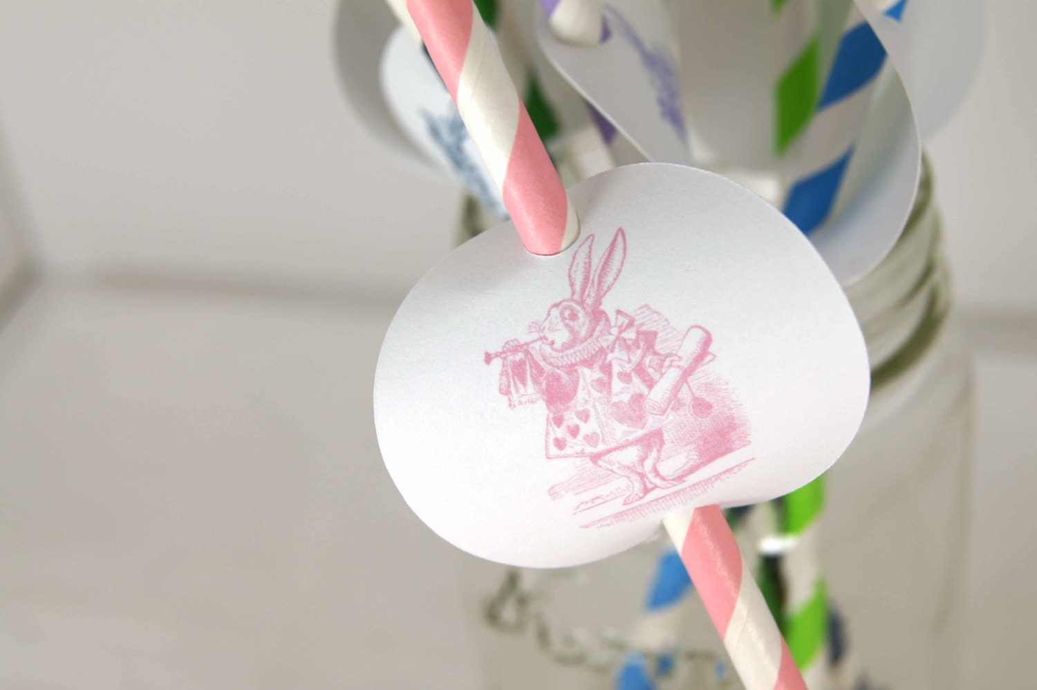Straw Decor Alice in Wonderland Rabbit in pink color  set of 12