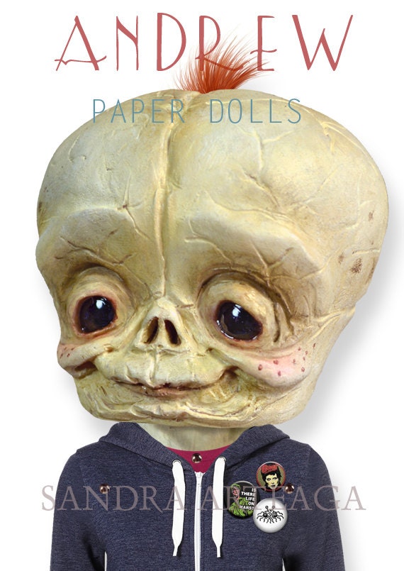 Andrew  - articulated Paper Doll 9.8 inches -  skull doll halloween monster freak creatures skeleton fsm art doll