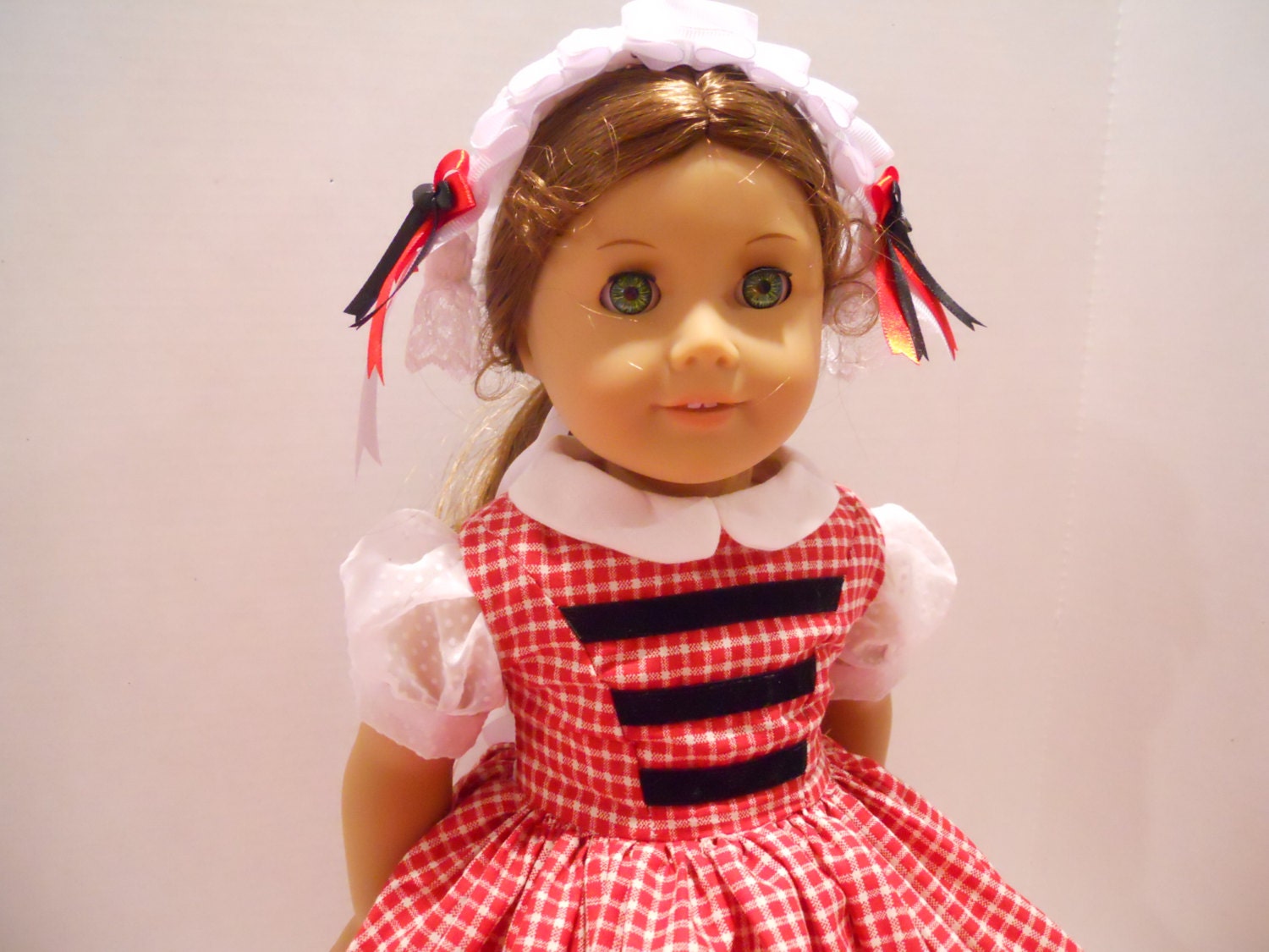 Civil War 1850s 1860s Day Dress Red Gingham Cap for American Girl 18 Inch Doll