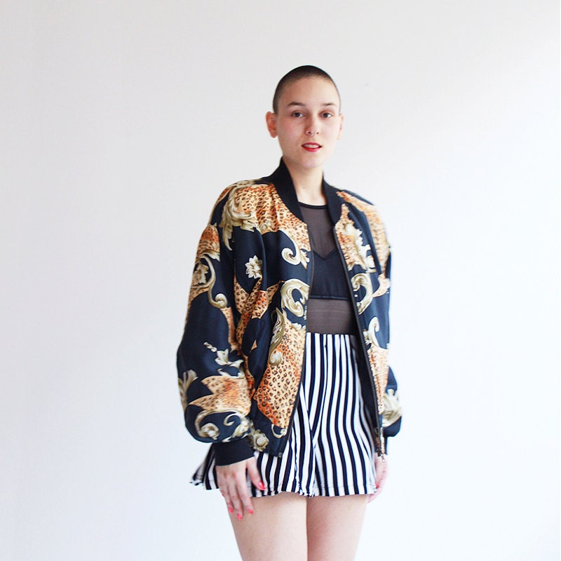 Silk bomber jacket - vintage - leopard - floral - jacket