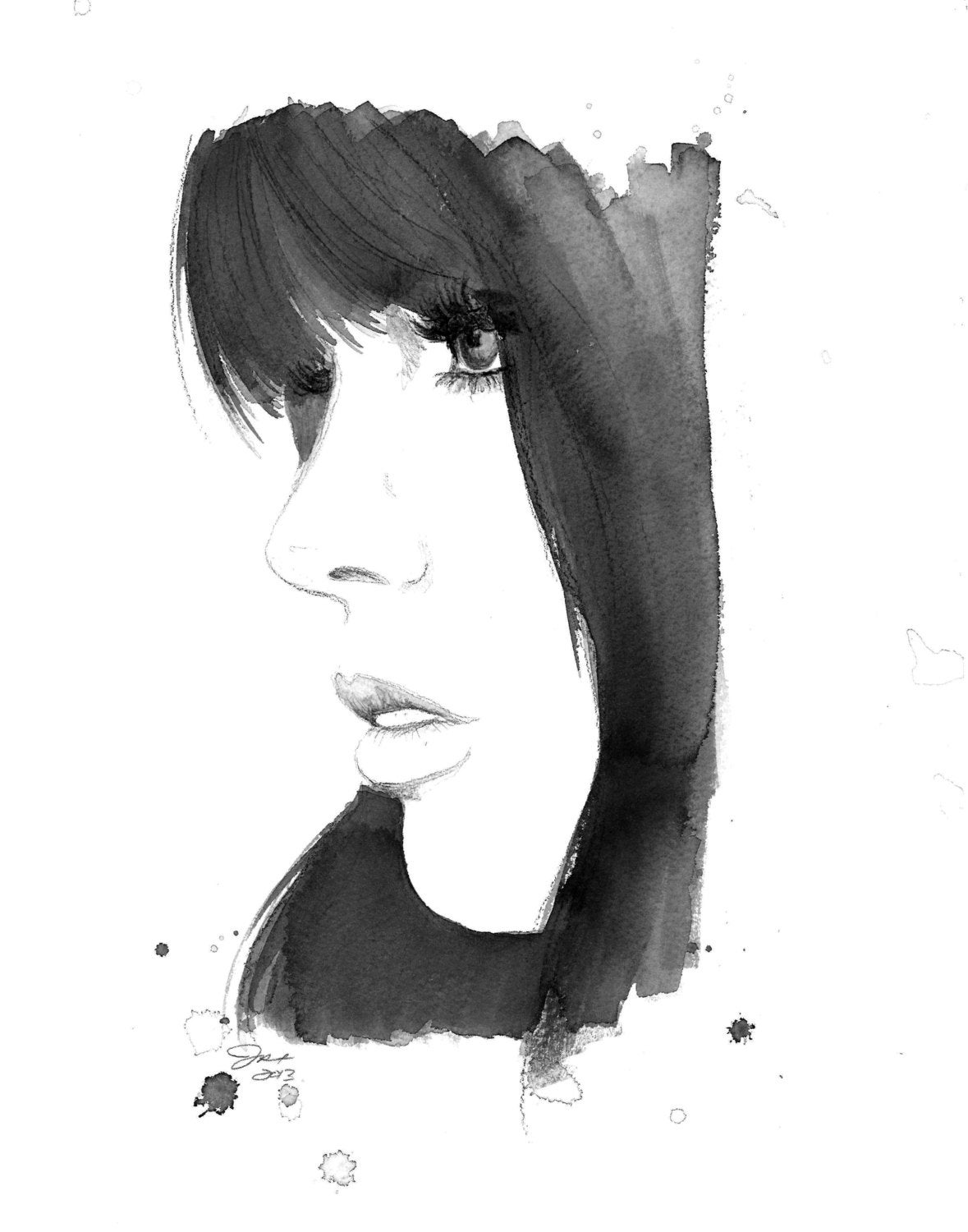 Banging- print from original watercolor and pen fashion illustration by Jessica Durrant