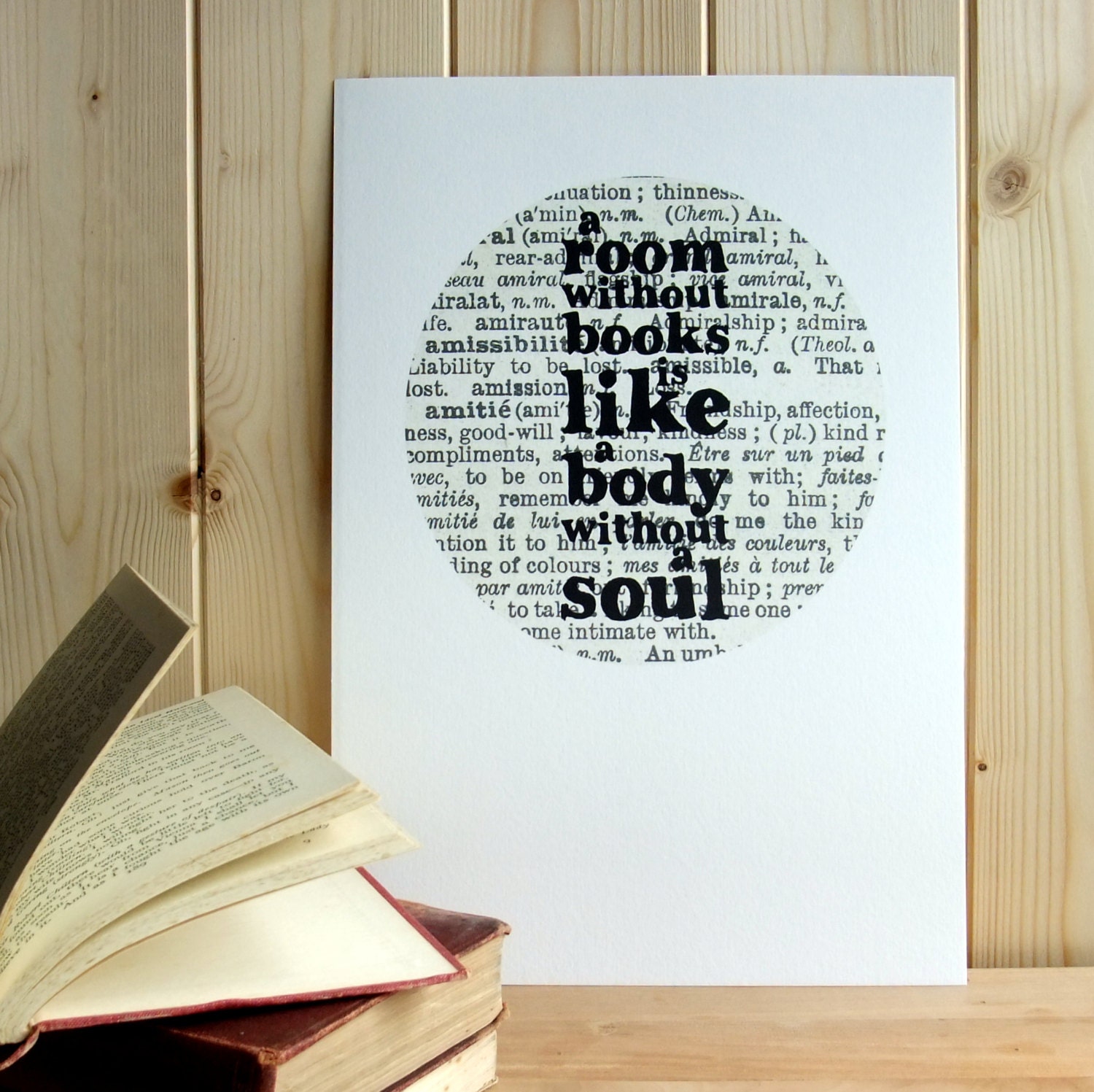 a room without books book lover's quote typographic art print with vintage book page