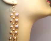 Vintage Earrings Long Gold Classy Dangles Repurposed Textured Deep Gold Modern Art Deco Retro Statement 3" Long