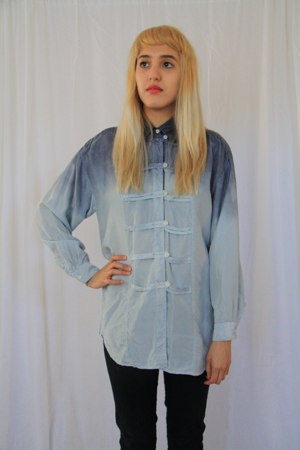 Vintage Dip Dye Mint Silk Blouse