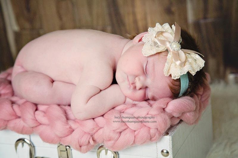 Cream Lace Bows Baby Girl Newborn Flower Headbands, Photography Prop, Headband, Girls, Toddlers