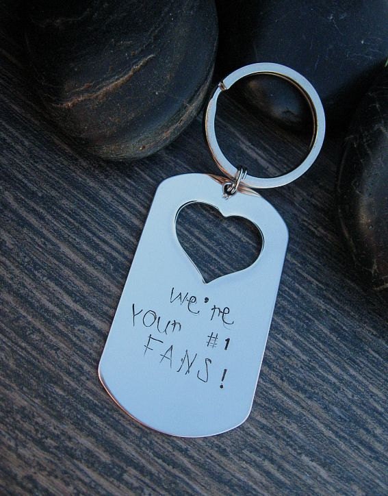 SALE - Stainless Steel Heart Cutout Keychain : Number 1 Fan