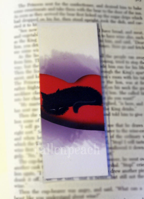 Sammy the Cat Asleep on Heart Pillow (vertical) - Illustrated Laminated Bookmark