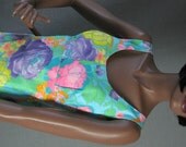 Vintage 60s Hawaiian Mini Sun Dress Large Floral Print