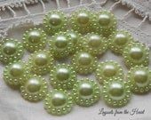 Light Greens Pearl Flower Embellishments 12 mm Pale Soft Pastel Embellishments Flower Centers for scrapbooking, jewelry cabochon Set of 20