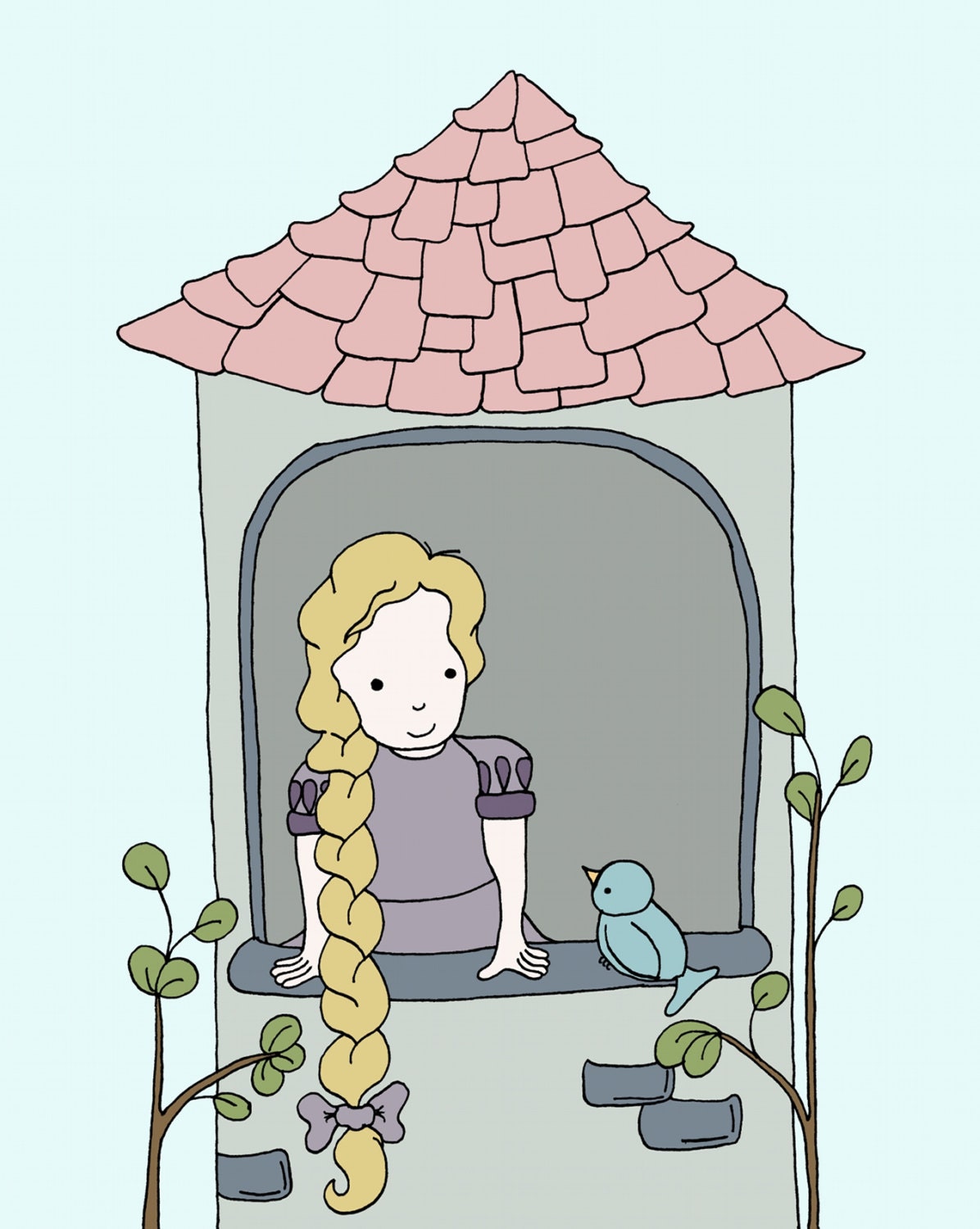 Rapunzel Art Print, Princess Art, Children's Art, Little Rapunzel, 8x10 Giclee Children's Art Print, Tangled