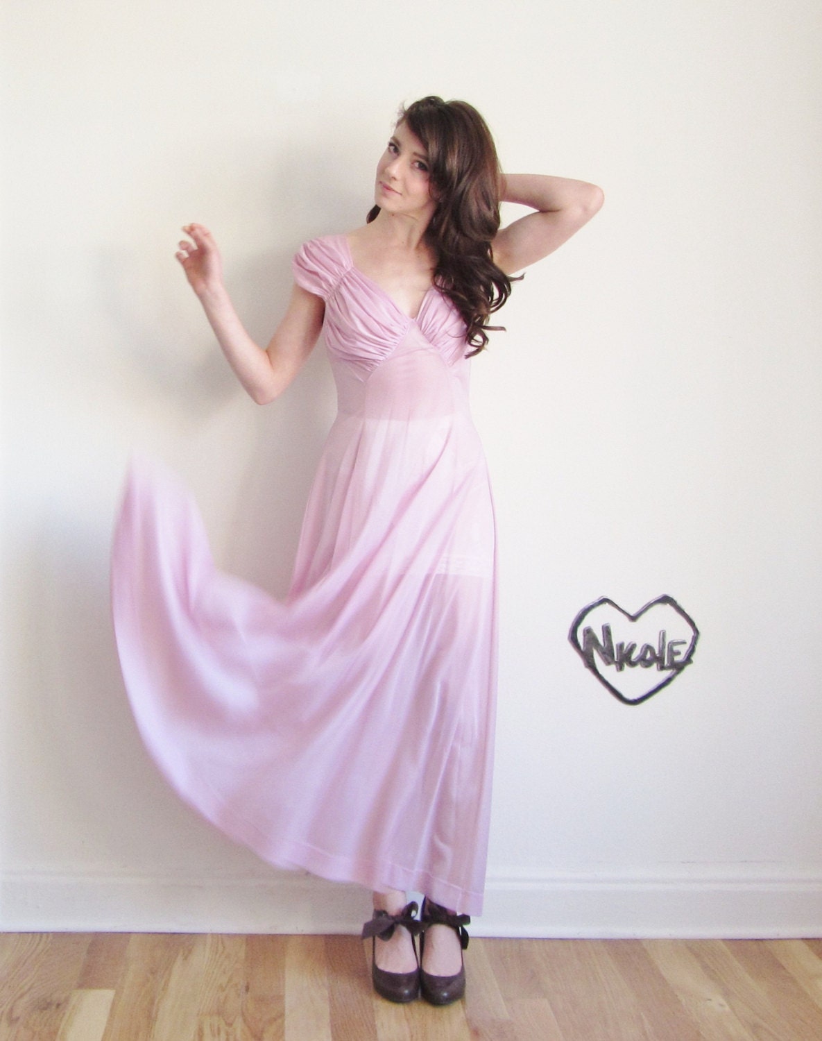 sheer boudoir gown . 1940 starlet slip dress . dramatic pink lilac .medium.36