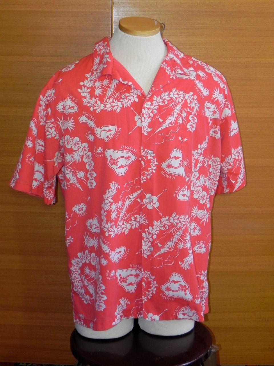 Vintage 60s Hawaiian Aloha Shirt Island Print L XL