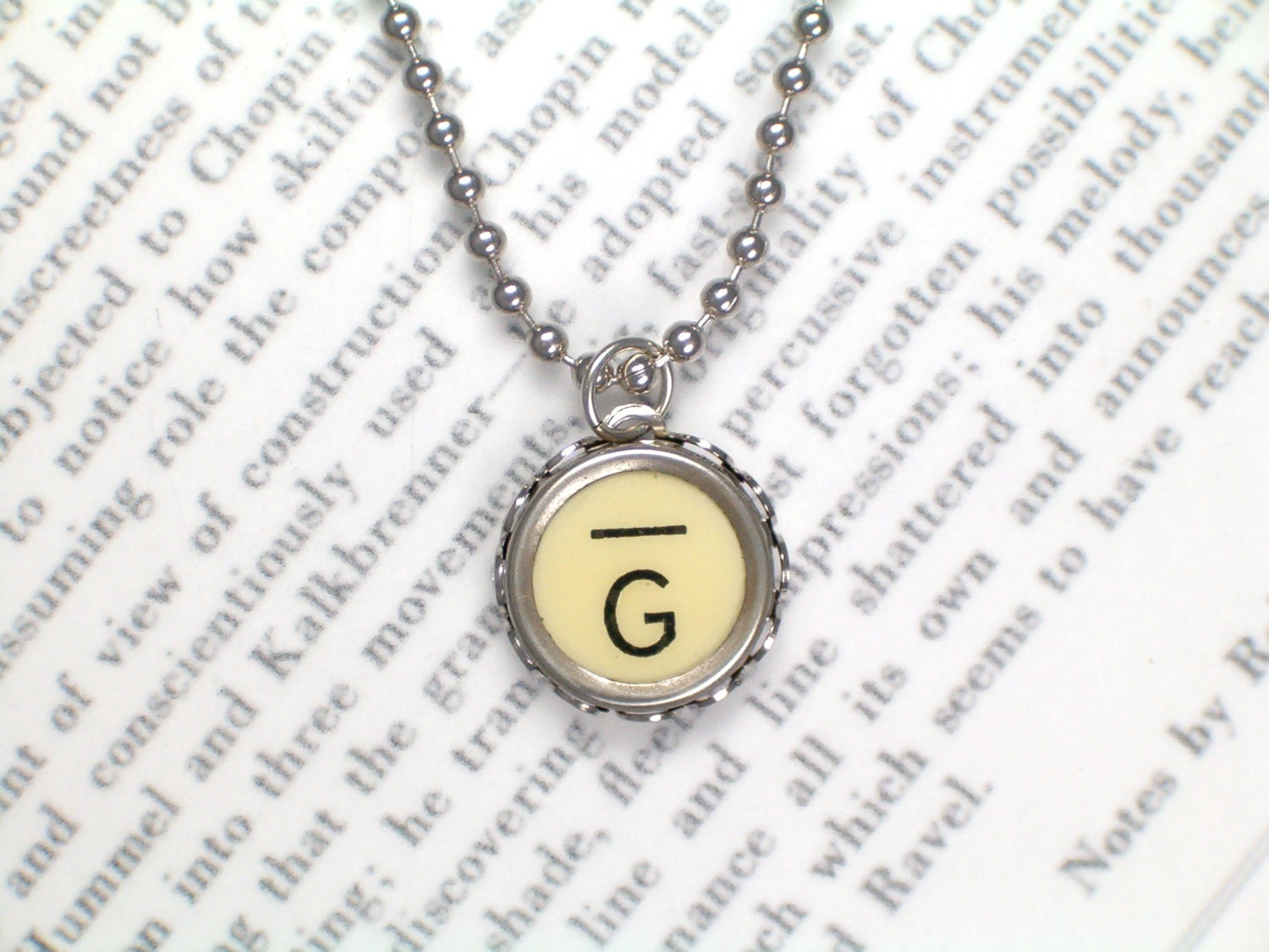 Typewriter Key Initial Necklace With Initial G and Dash Key - Vintage Typewriter Jewelry By Haute Keys