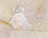 Rose hair comb, small flower hair piece, pink flower comb, bridal accessories - lulu