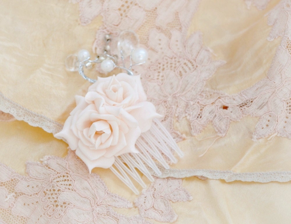 Rose hair comb, small flower hair piece, pink flower comb, bridal accessories - lulu