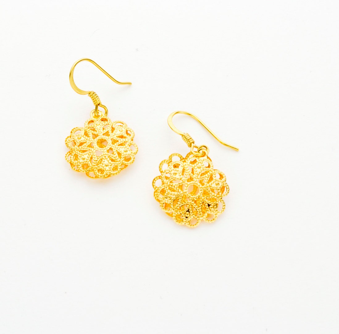 Gold Tone Lacey Dangle Earrings