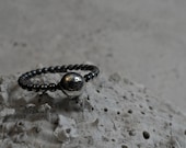 Full Moon Stacking Ring - Sterling Silver Stone on Beaded Band - Summer Trends
